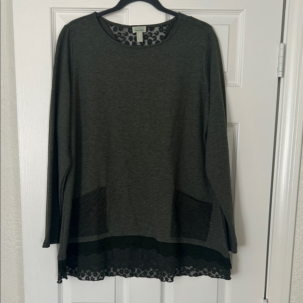 Logo By Lori Goldstein Charcoal Tunic With Lace Hem